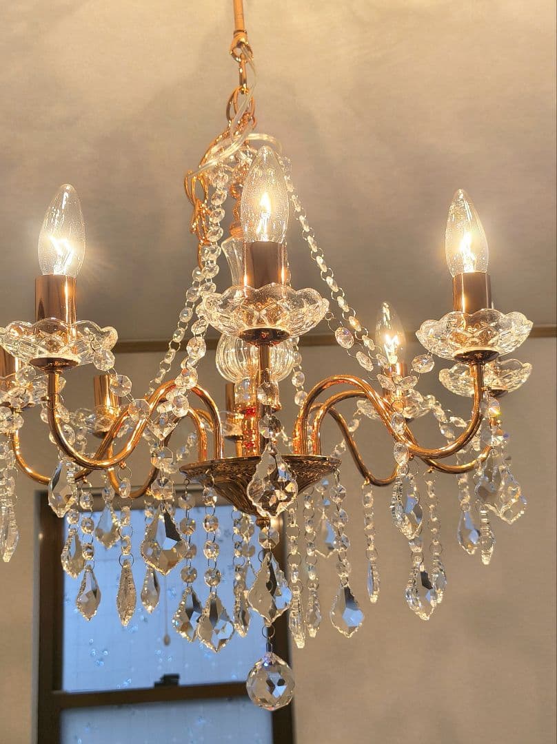 クリスタルガラス シャンデリア 8灯 ピンクゴールド