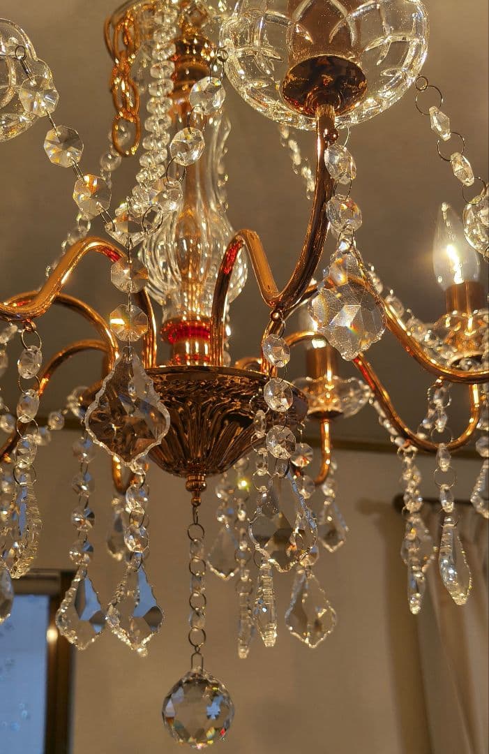 クリスタルガラス シャンデリア 8灯 ピンクゴールド