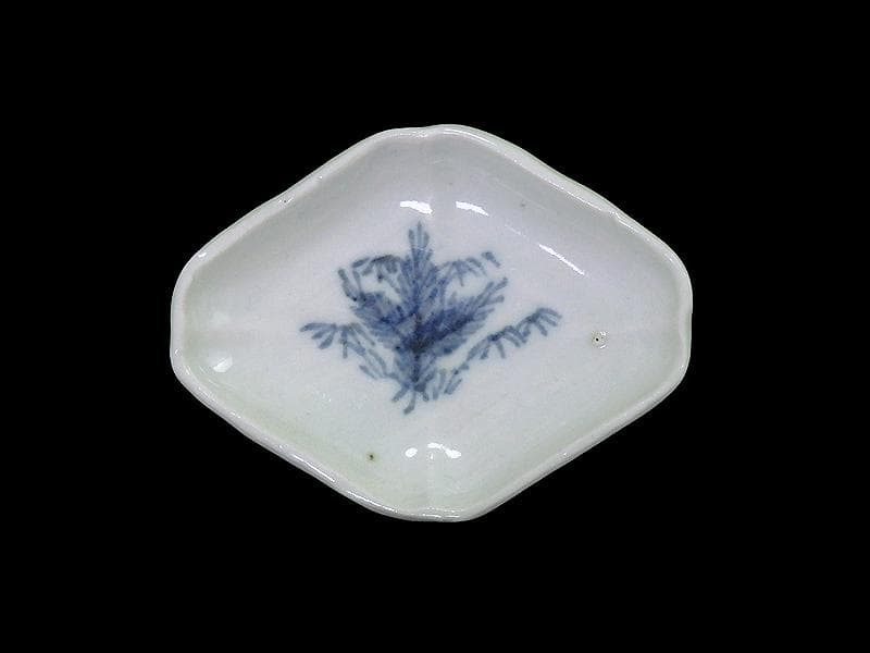 古伊万里　染付　若松に笹の図　菱形変形皿　豆皿　江戸期　E496AS-CUi