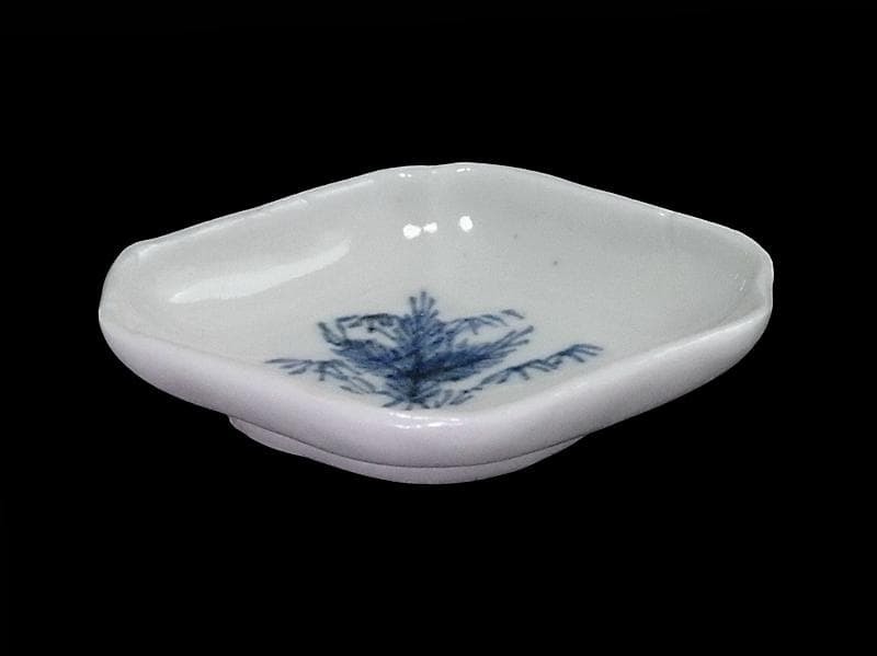 古伊万里　染付　若松に笹の図　菱形変形皿　豆皿　江戸期　E496AS-CUi