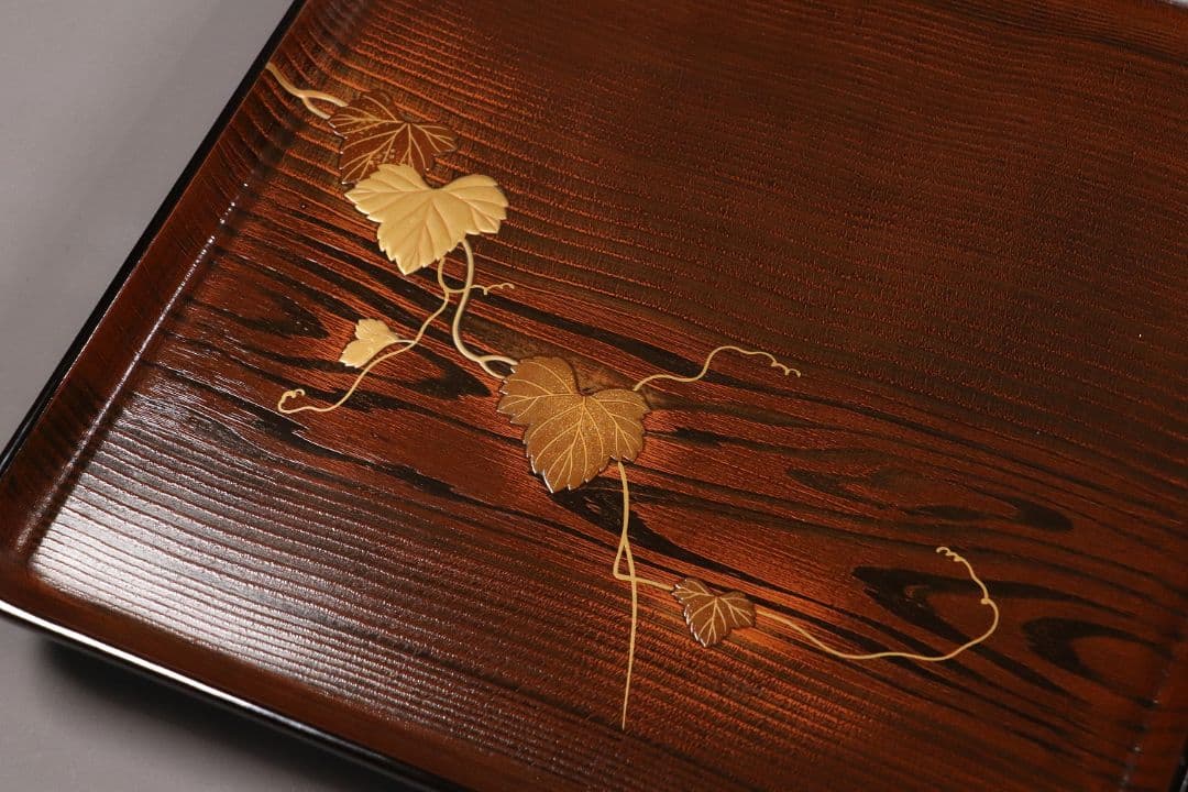 CL77 能登輪島塗 蔦金蒔絵 欅地 木地呂塗 足付四方膳 五客 木製漆器