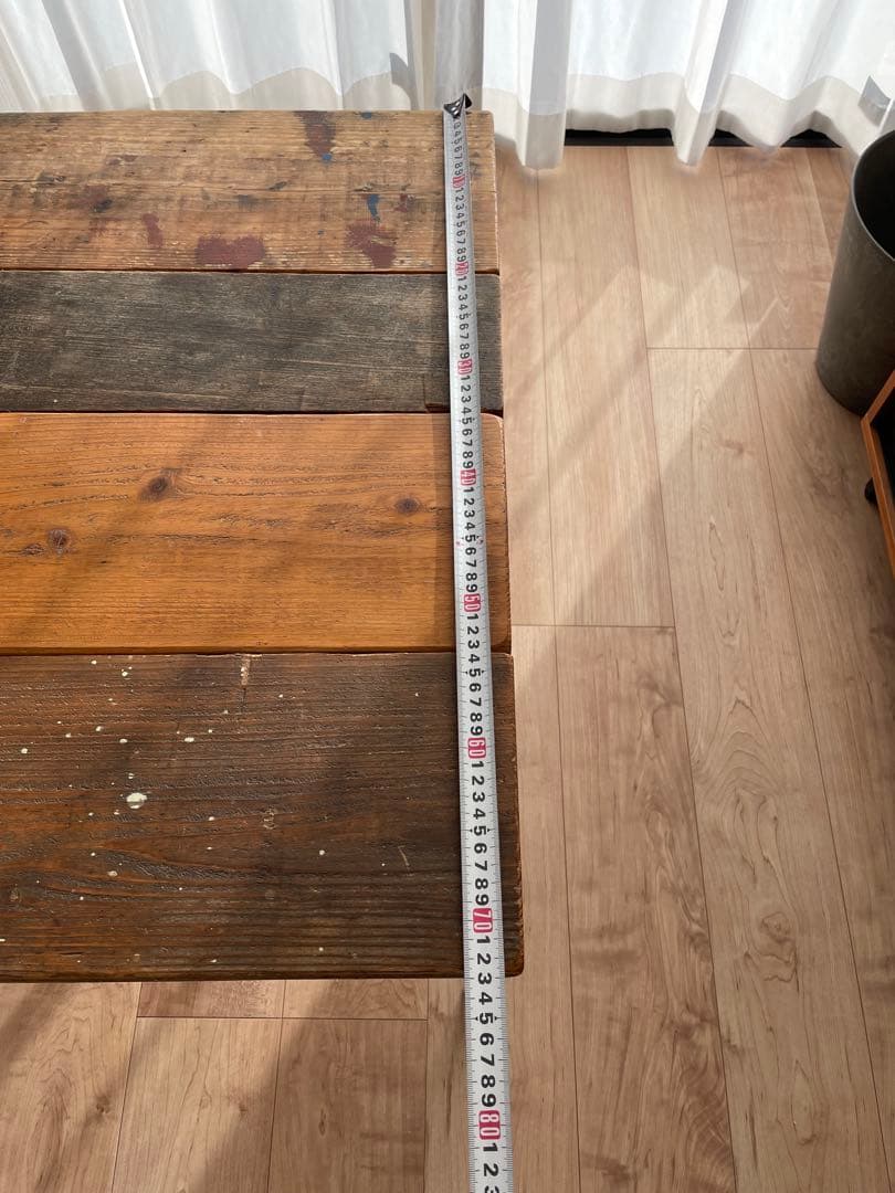 木製天板のテーブル　DIY 蚤の市　古家具　ビンテージ