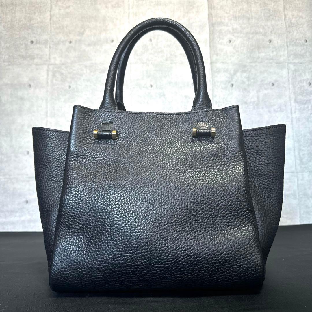 専用品WAKO 銀座和光 シボ革 レザー 黒 ゴールド金具 ハンドバッグ