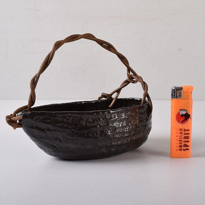 茶道具　伊曽嶋窯　渓古石香作　黒釣舟花入　共布　堀内宗完極め箱　C　R8476