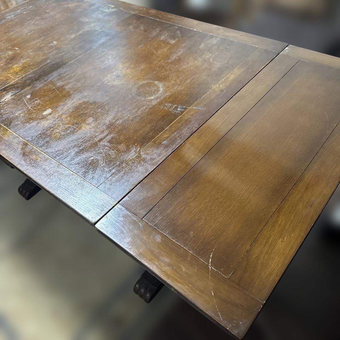 【希少】英国アンティーク オーク バルボスレッグ ドローリーフテーブル 店舗什器