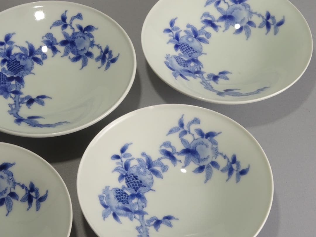 名工　十一代　今泉今右衛門　秀逸作　染付　柘榴文　鉢　5客　銘々皿　取皿　向付