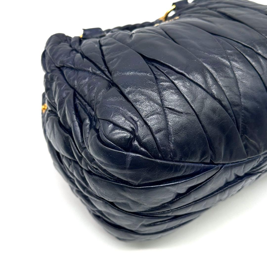 ミュウミュウ マトラッセ 2way ショルダーバッグ ゴールド金具 レザー 濃紺