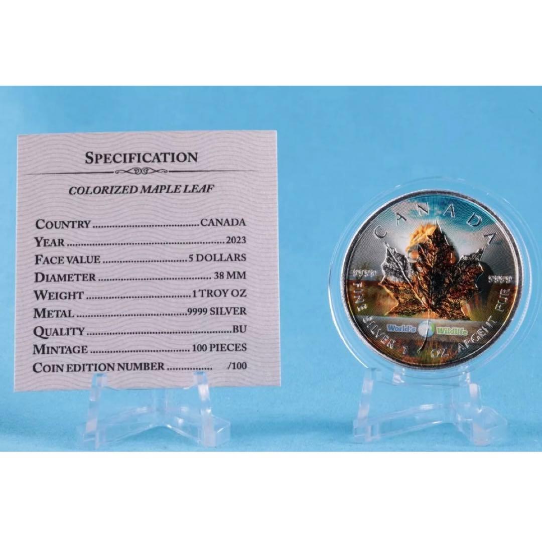 世界100枚限定！ カナダ メイプルリーフ 銀貨 カラー 野獣ライオン 1オンス