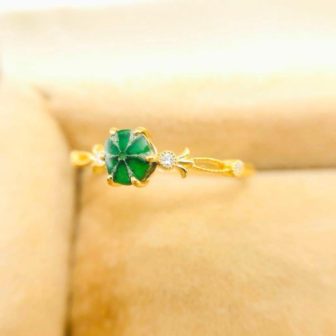 お値下げ！【世界四大貴石★イエローゴールド×リバーストラピッチ】エメラルド 指輪