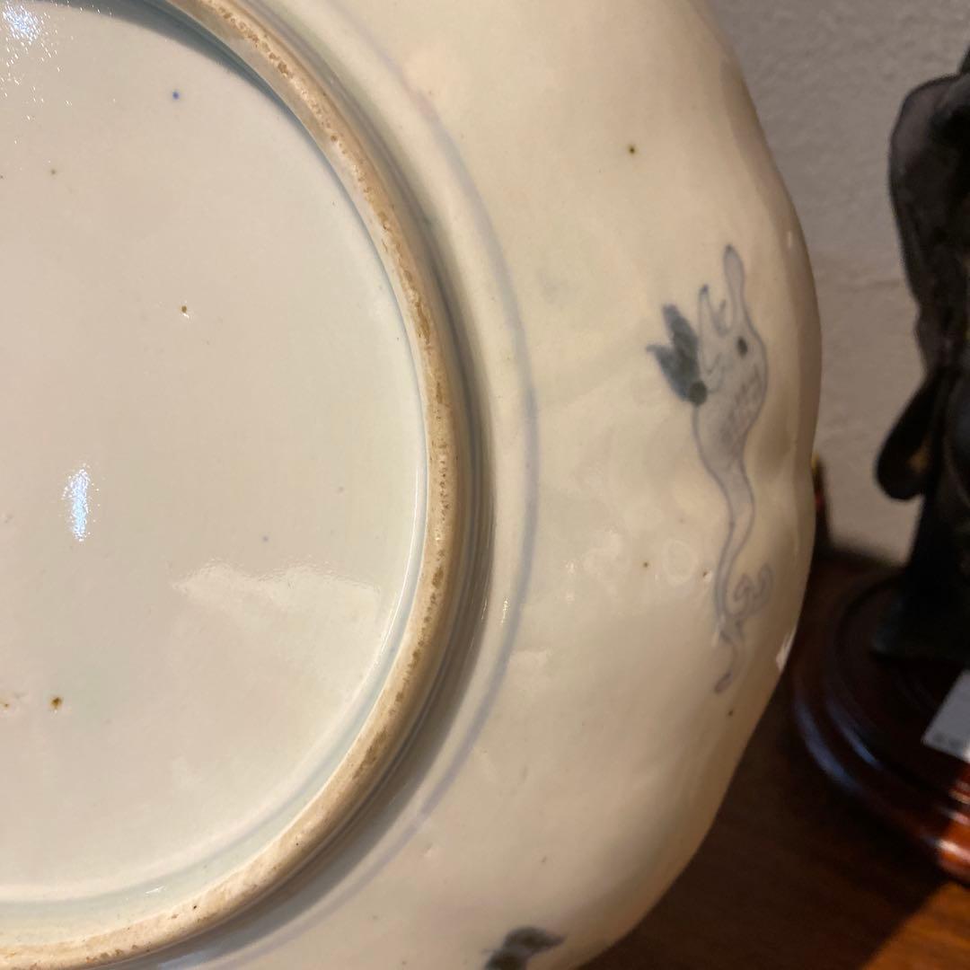 古伊万里　金彩　色絵皿　大皿　絵巻き