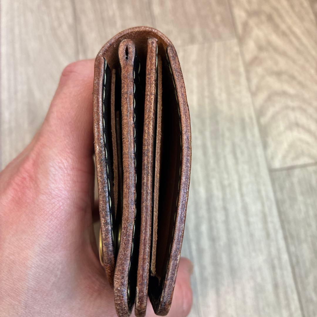 【茶芯ブラック】トラッカーウォレット　ミドル　真鍮　お札を折らずに収納　タイプA