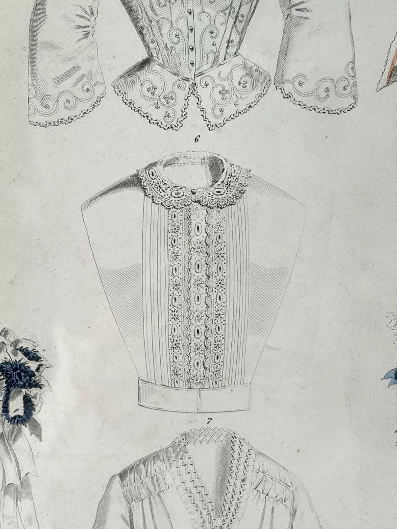 フランスアンティーク ファッションプレート 額 ガラス付き フレーム イラスト