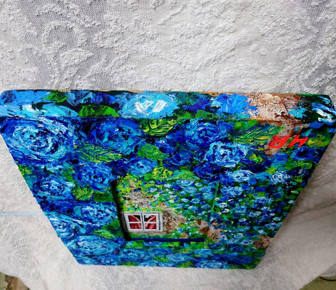 油絵 絵画【猫と青い薔薇】