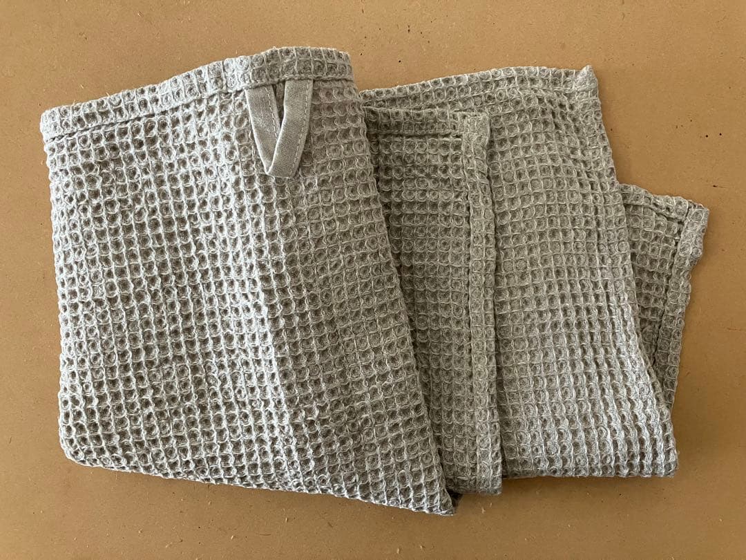 リネン100% ワッフル　バスタオル　ハンドメイド　３枚セット