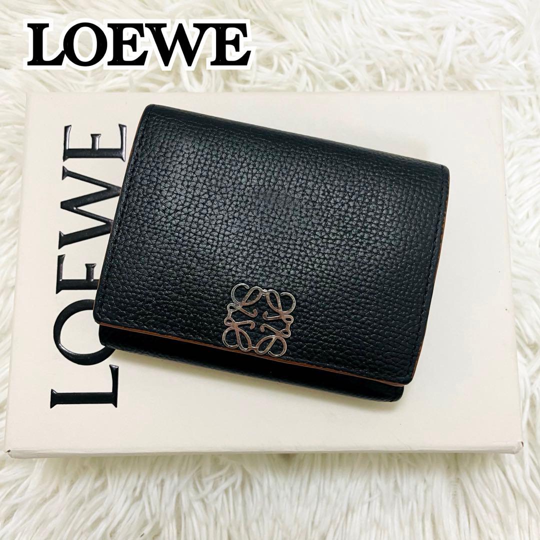極美✨付属完備✨ロエベ 三つ折り財布 トライフォールド レザー ブラック