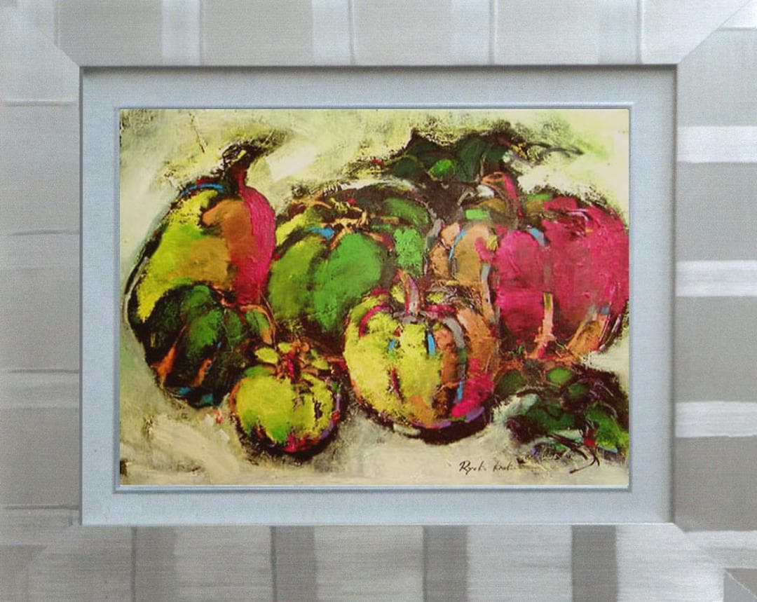 油絵 絵 絵画 インテリア 額付(白) uF6-061404 静物 かぼちゃ