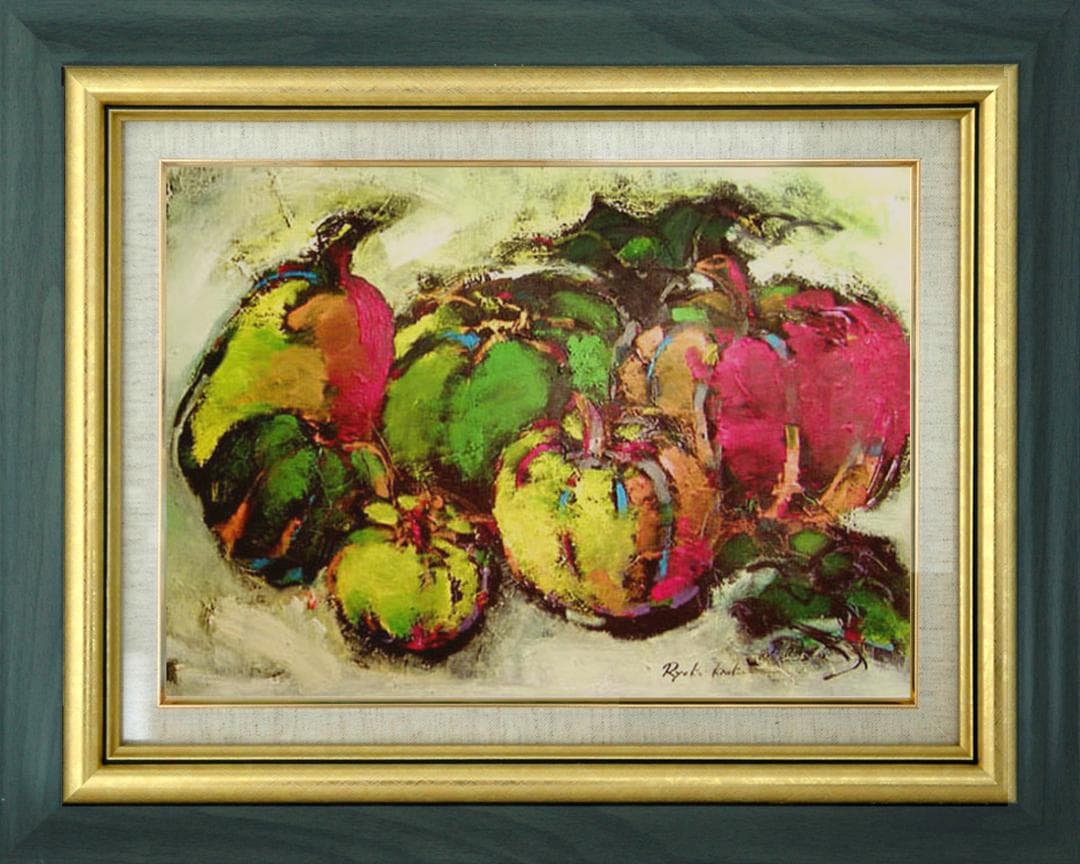 油絵 絵 絵画 インテリア 額付(白) uF6-061404 静物 かぼちゃ