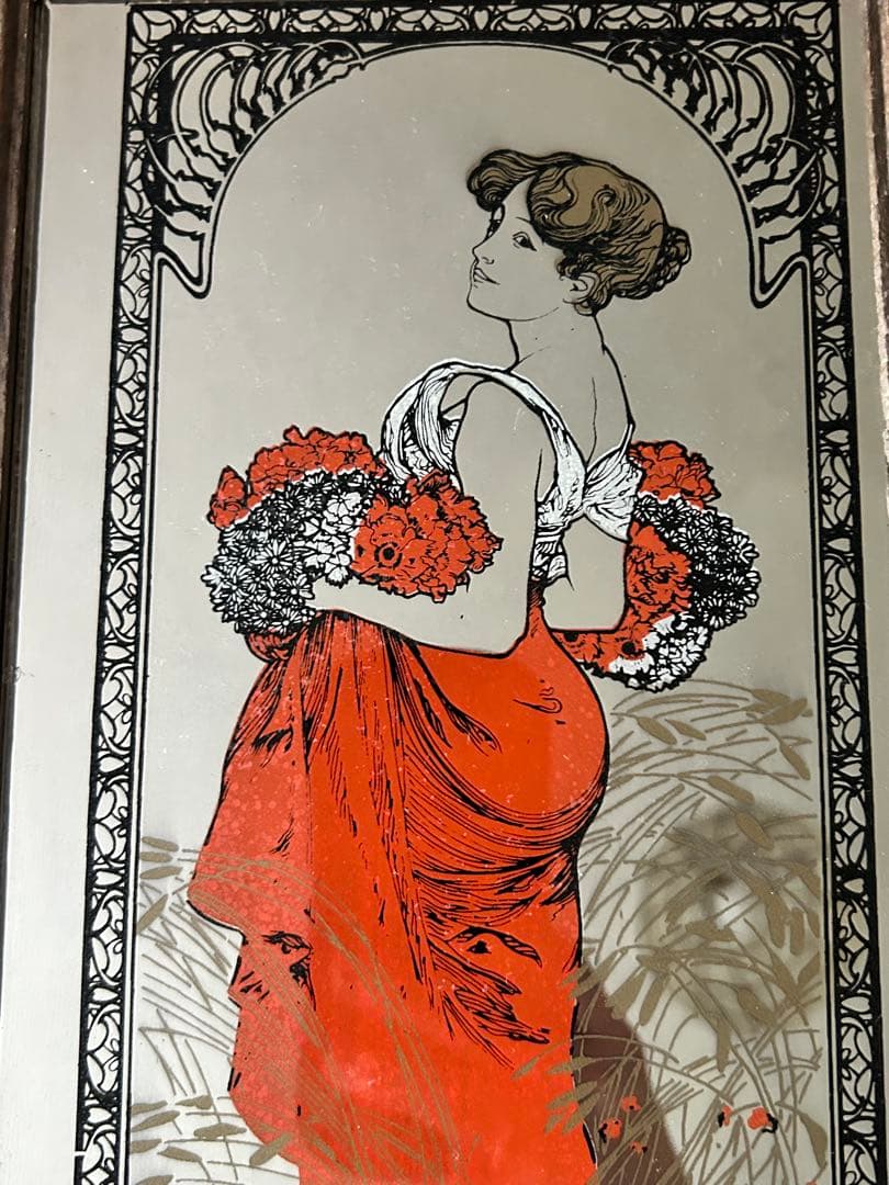 英国　ヴィンテージ 木製フレーム　ウォールミラー　サマー　スプリング　2枚