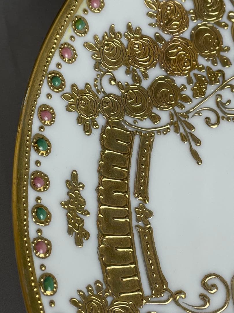 オールドノリタケ ２４．１cm ジュエル エナメル 金盛り プレート 皿