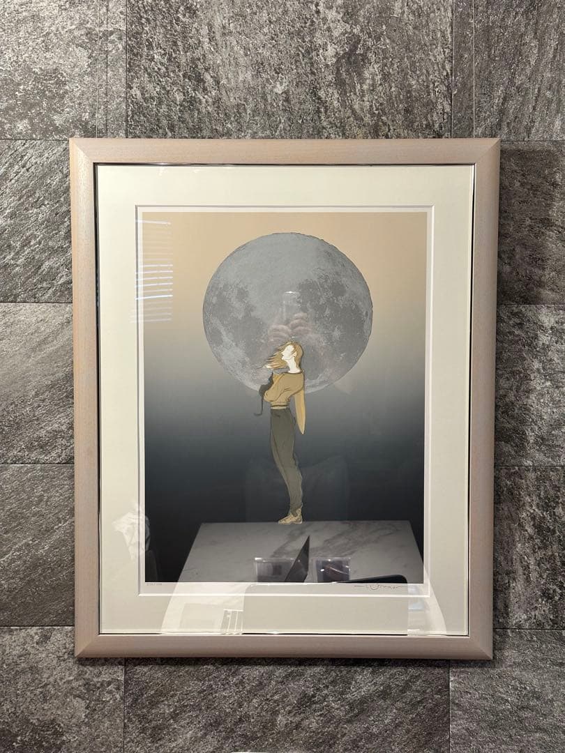 天野喜孝　【月の猫】　版画　リトグラフ　額装　直筆サイン　アールビバン社保証書付