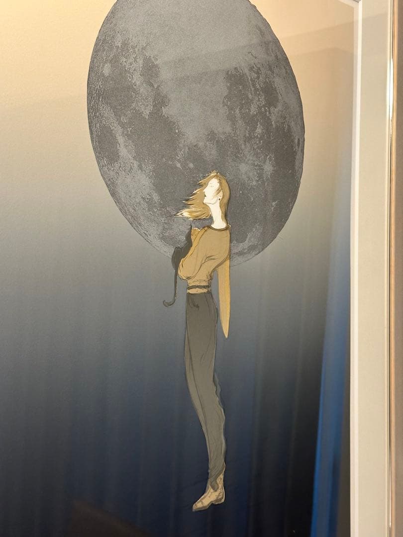 天野喜孝　【月の猫】　版画　リトグラフ　額装　直筆サイン　アールビバン社保証書付