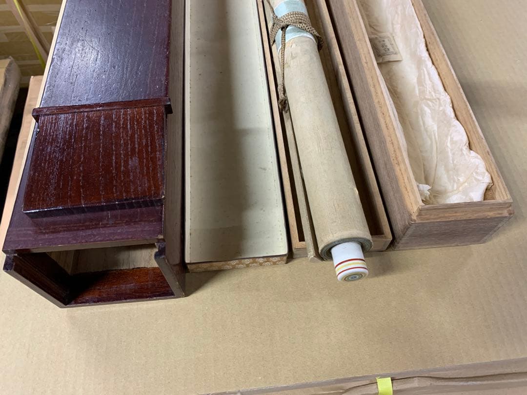 『6834』岸浪柳渓 日本画 掛軸 絹本 二重箱 竹に鶴 南宗画の大家