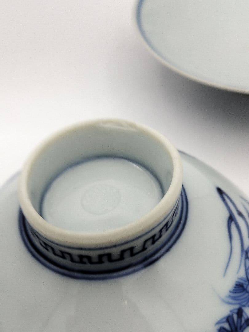 a981 蓋付碗　5客組 染付 龍の絵 爪5本 宝珠 祖母懐 古物 懐石 会席