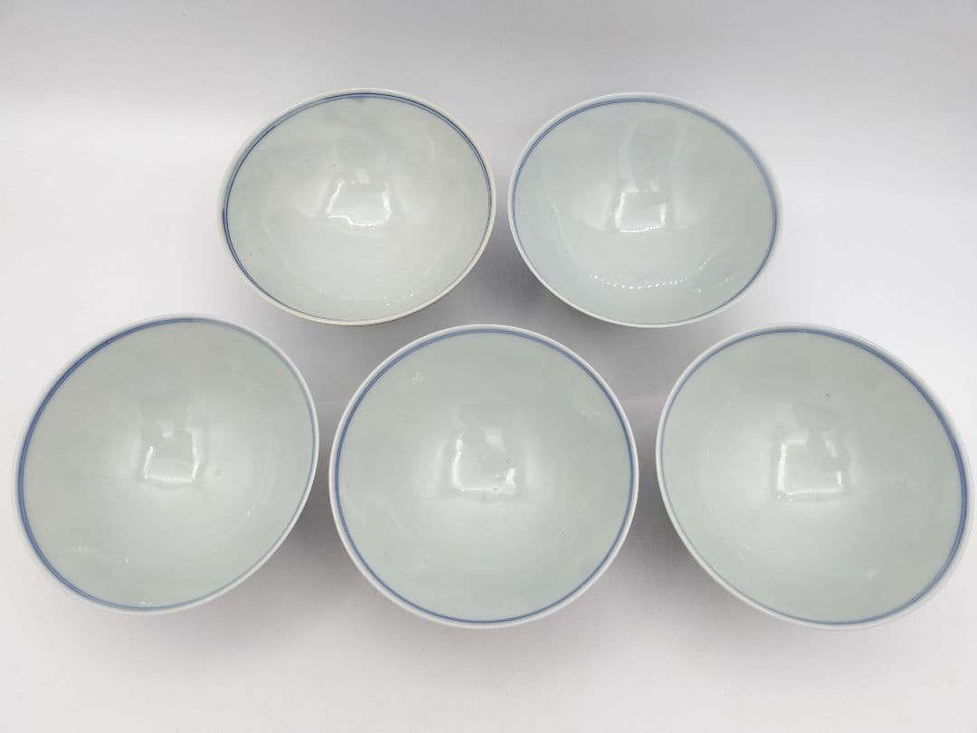 a981 蓋付碗　5客組 染付 龍の絵 爪5本 宝珠 祖母懐 古物 懐石 会席