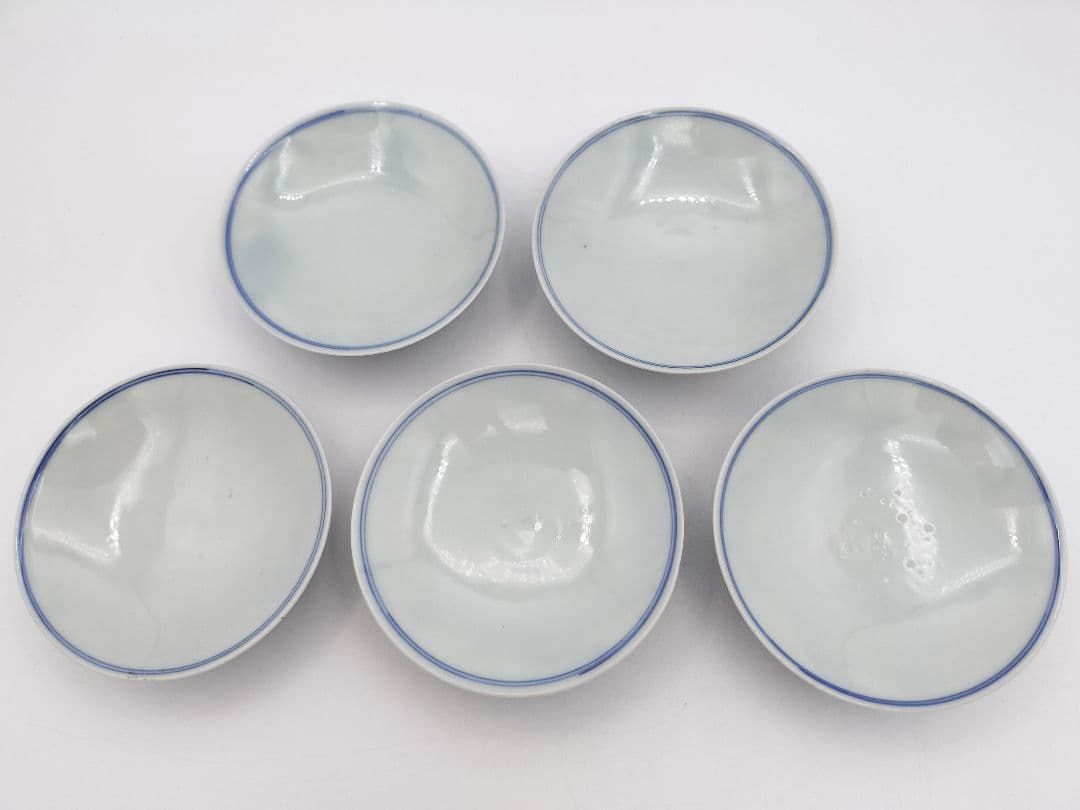 a981 蓋付碗　5客組 染付 龍の絵 爪5本 宝珠 祖母懐 古物 懐石 会席