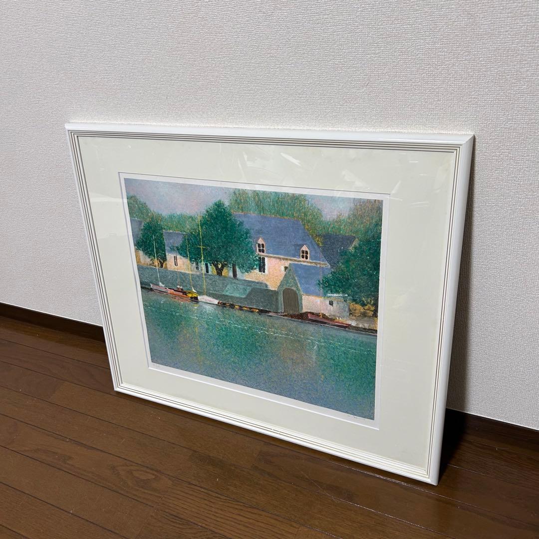 リトグラフ ブーリエ 作 仮題「港の風景」24／125（額装／画家）