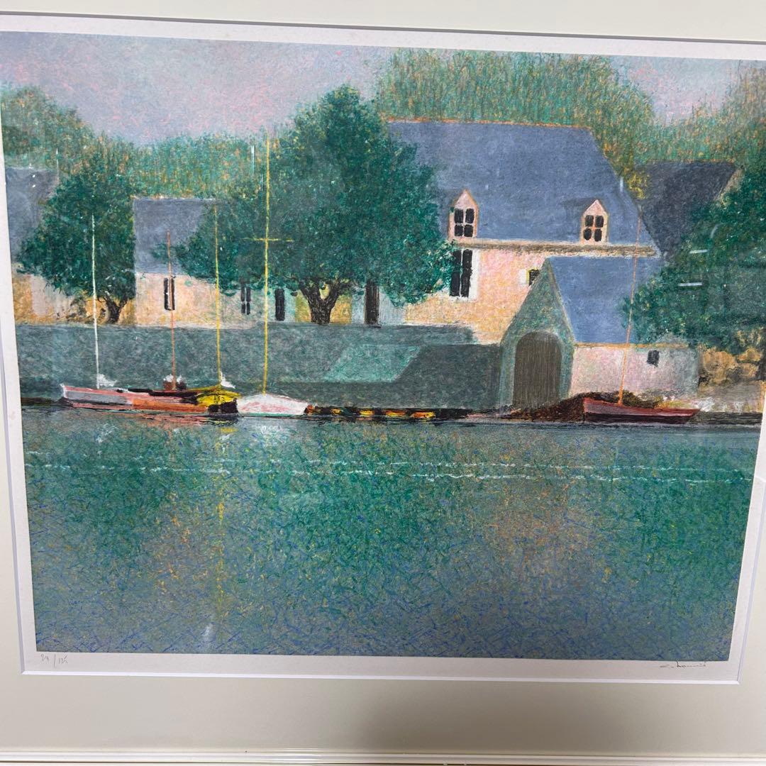 リトグラフ ブーリエ 作 仮題「港の風景」24／125（額装／画家）