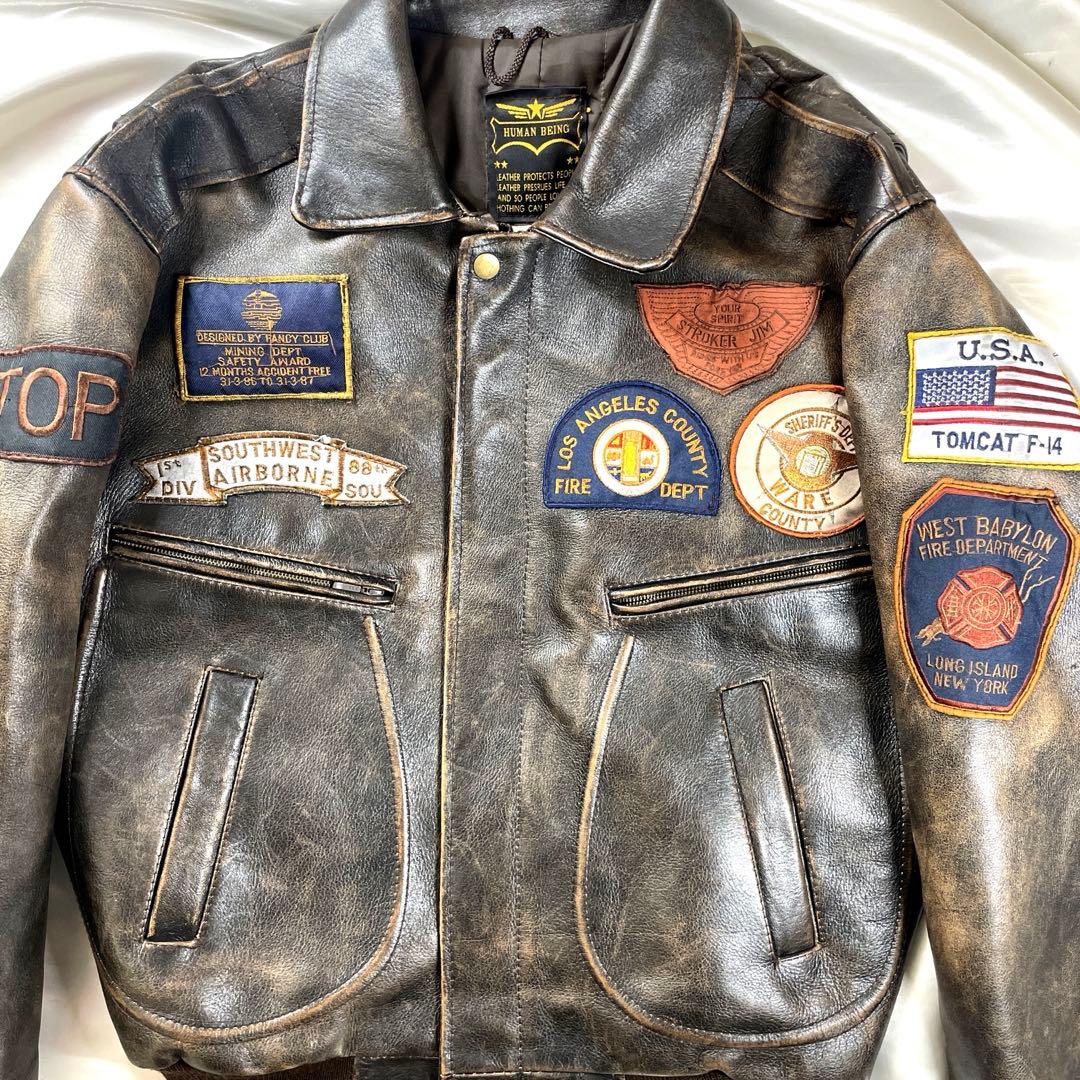 希少　HUMAN BEING レザー　A-2フライトジャケット　38 ブラウン