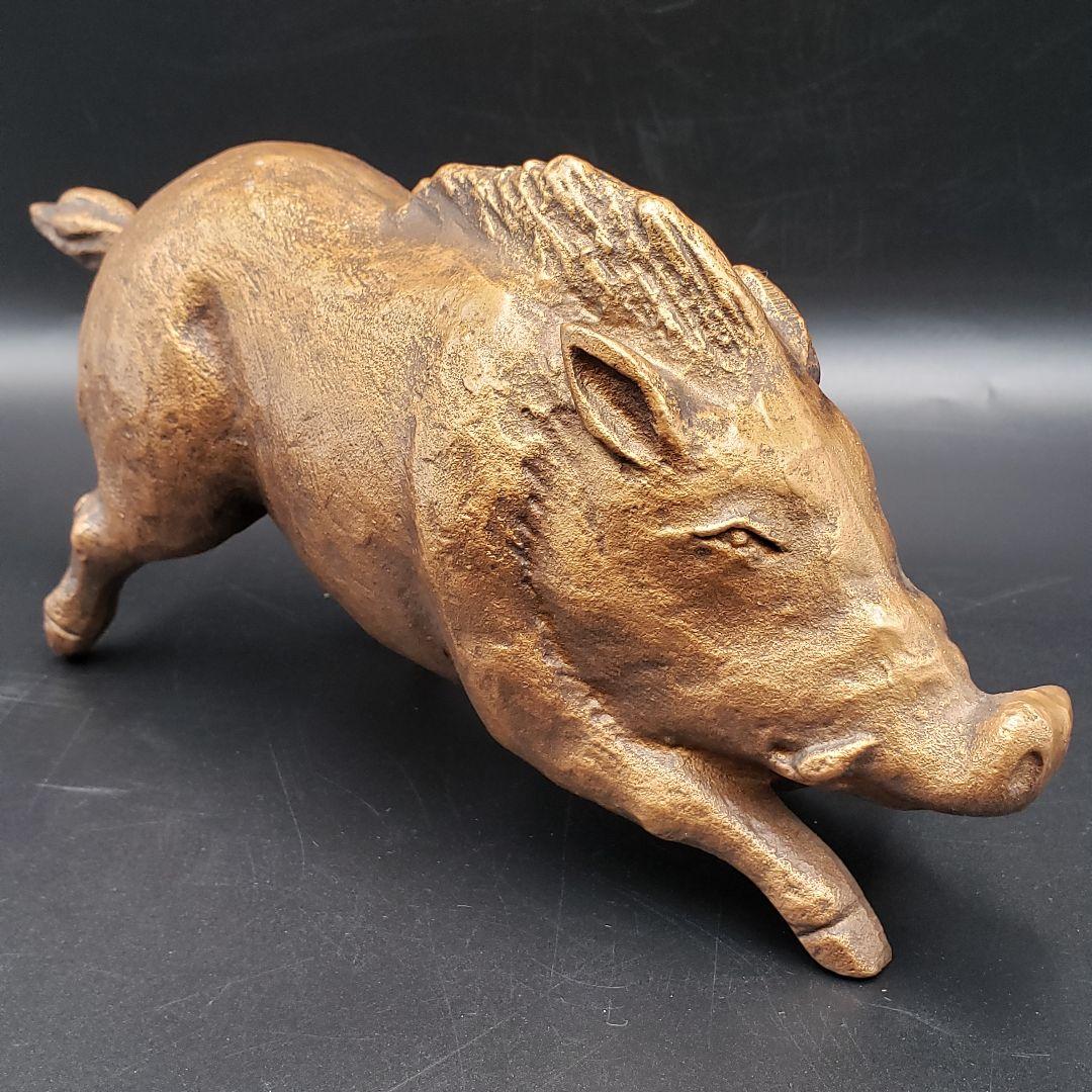 ⑯金属美術鋳物 亥置物 猪 美術工芸品 干支