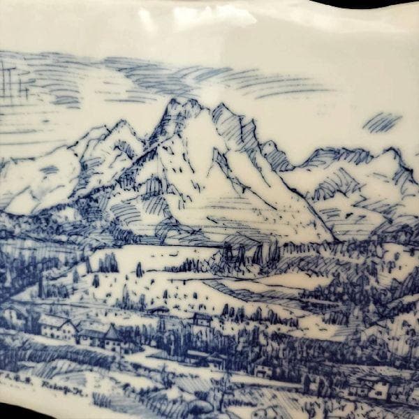 彫刻家 長江録弥 画 アルプス風景 詩 陶板画 日展常務理事 日本彫刻会理事長