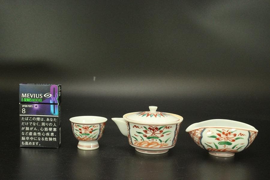 煎茶 赤絵 在銘 茶器揃い 未使用(A729)