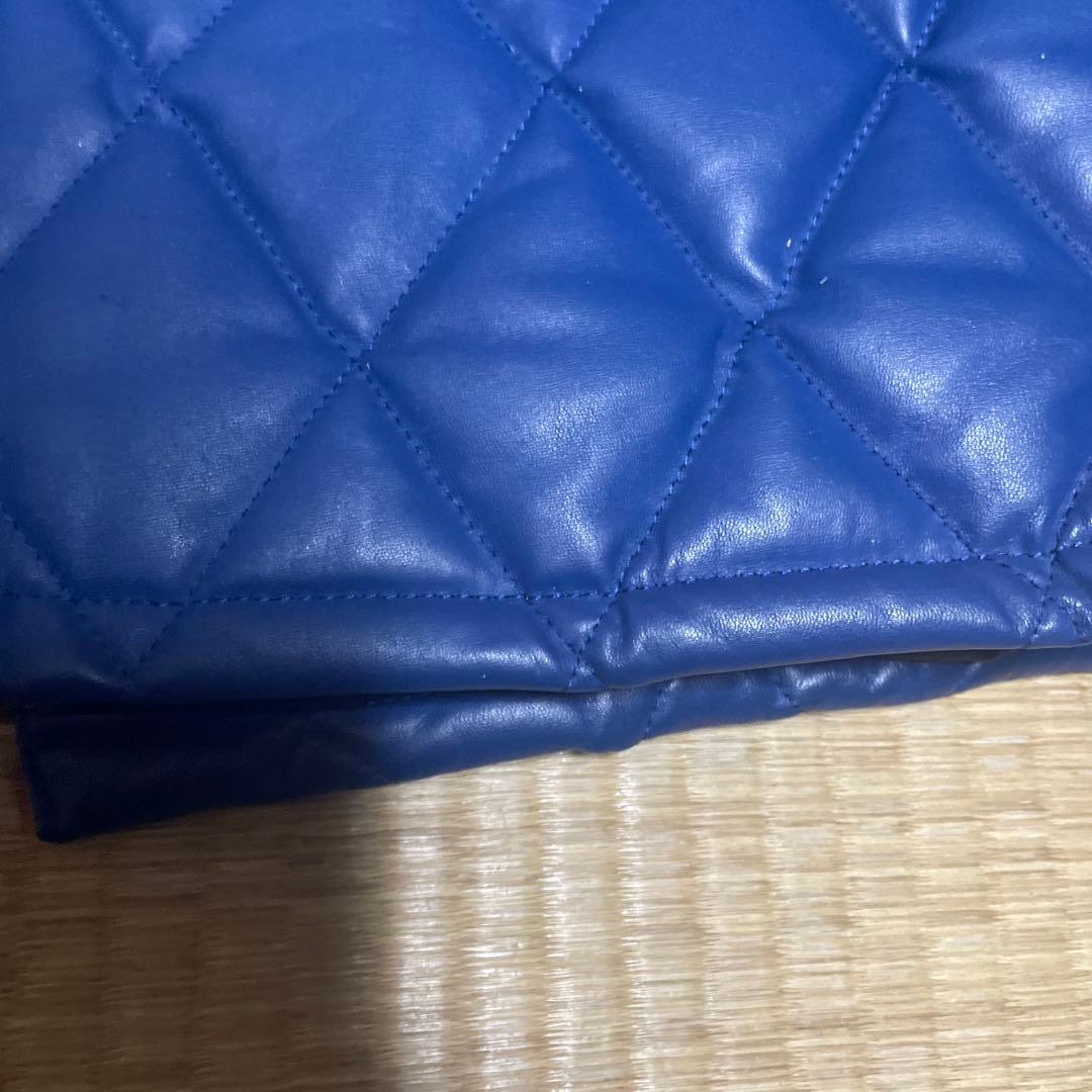 ゆうぽむぷりん高級本革 羊革 青　レザー キルティング ダイヤ ジャケット