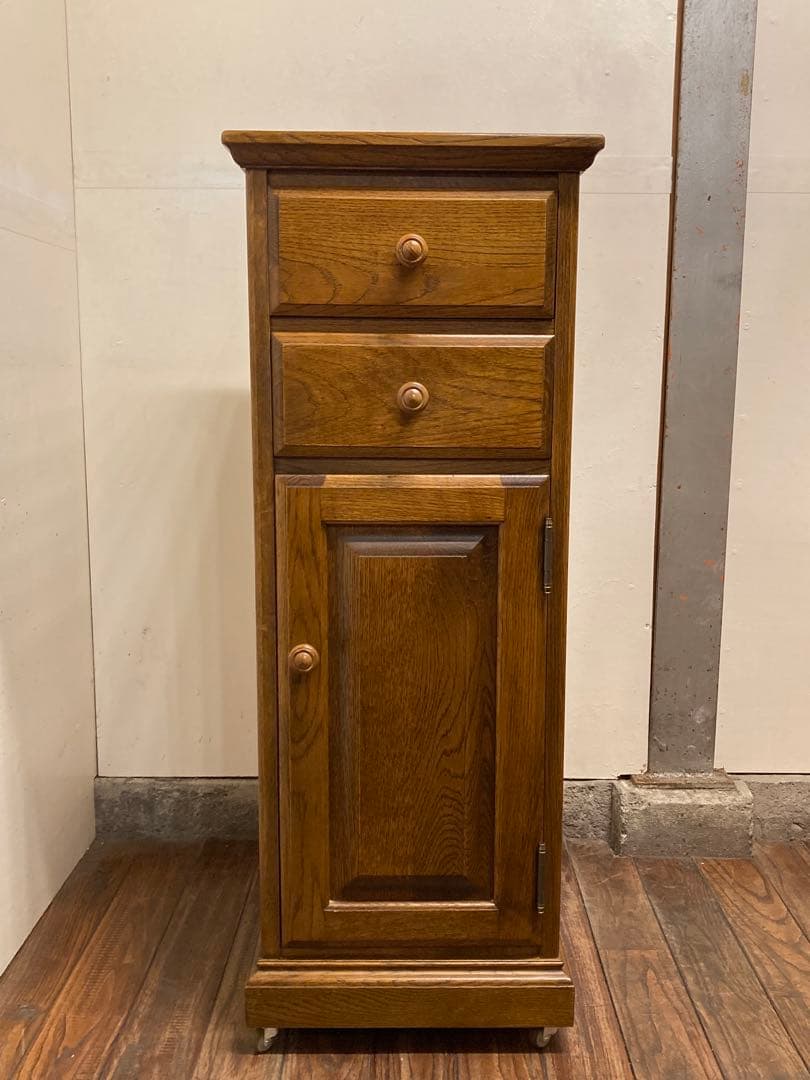 葉山家具 葉山ガーデン オーク材 スリムキャビネット キャスター付 花台 電話台