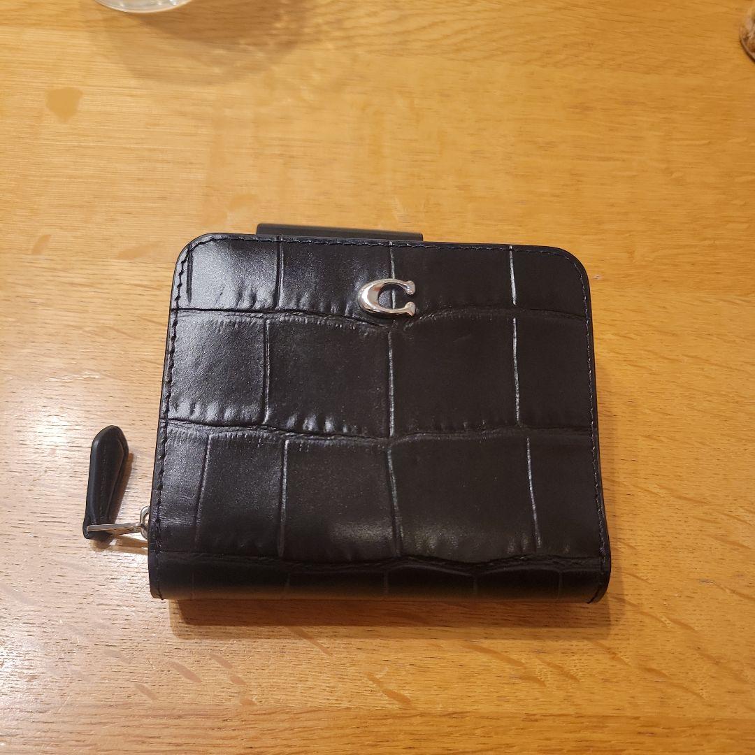 現行 コーチ ビルフォールドウォレット 二つ折り財布 クロコ型押し ブラック
