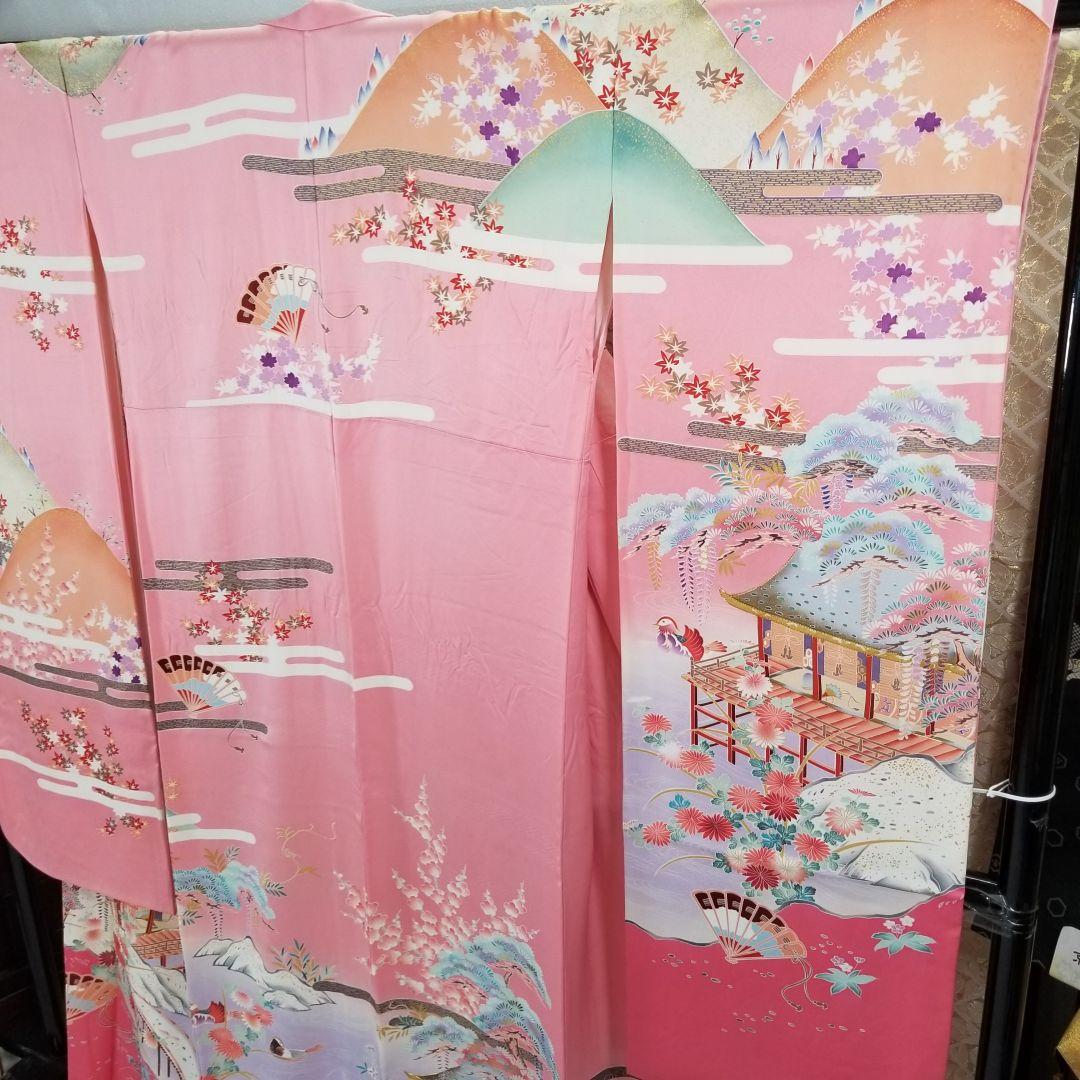 Fs112st あぜくら豪華可愛い振袖 屋敷と景観柄 金糸 正絹