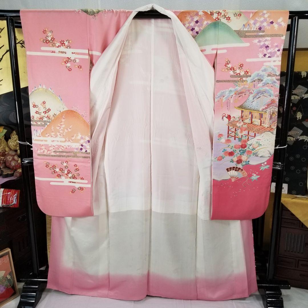 Fs112st あぜくら豪華可愛い振袖 屋敷と景観柄 金糸 正絹