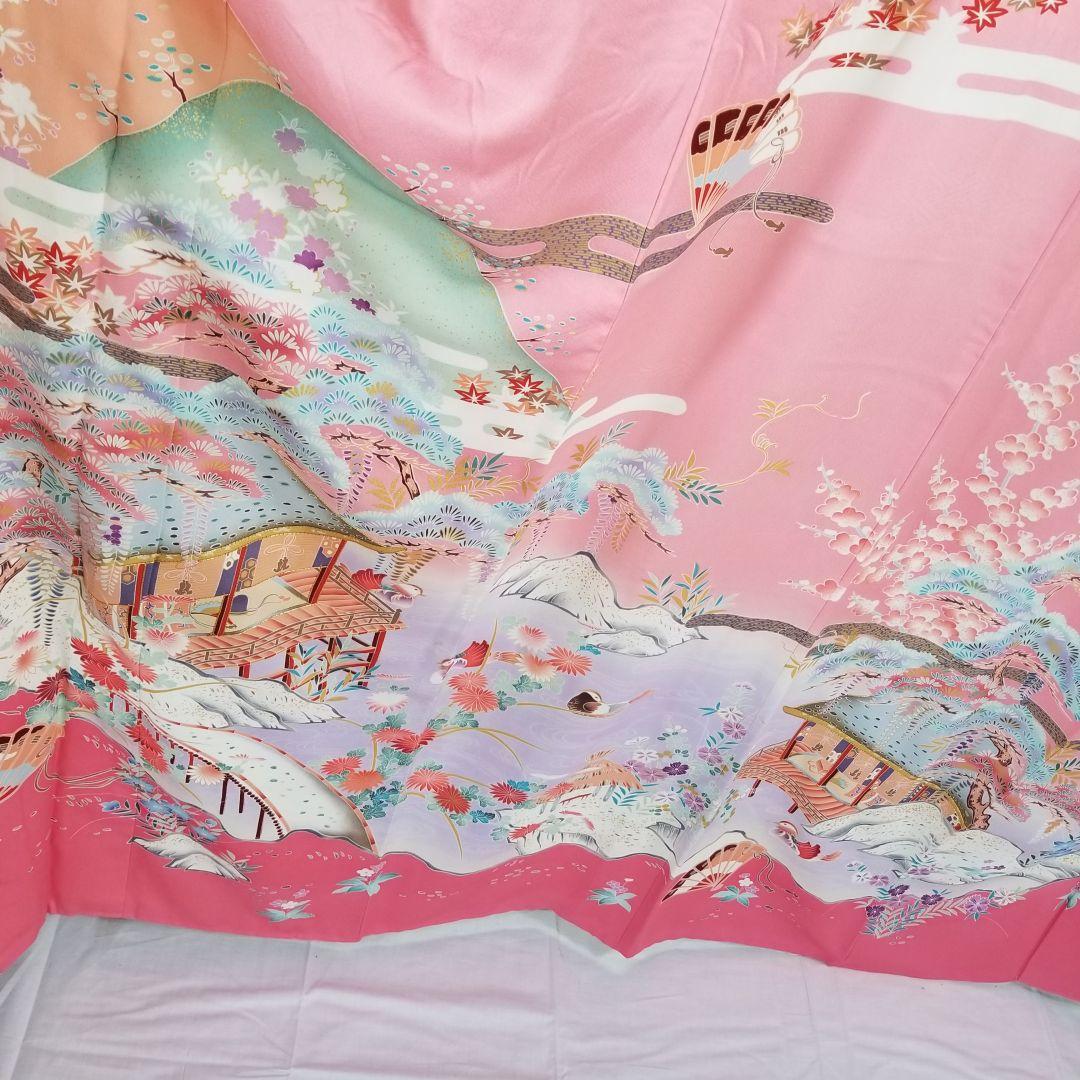 Fs112st あぜくら豪華可愛い振袖 屋敷と景観柄 金糸 正絹