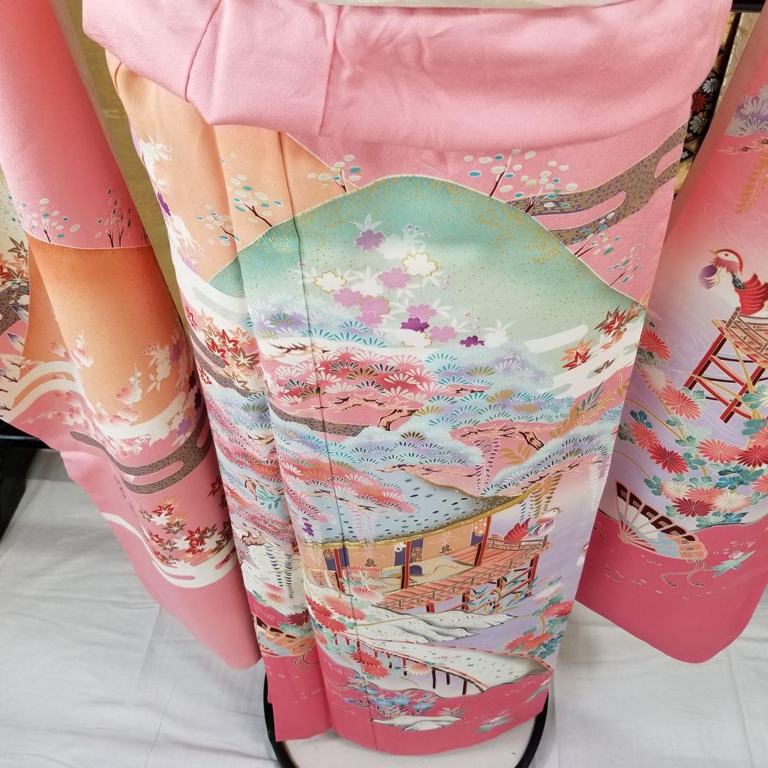 Fs112st あぜくら豪華可愛い振袖 屋敷と景観柄 金糸 正絹