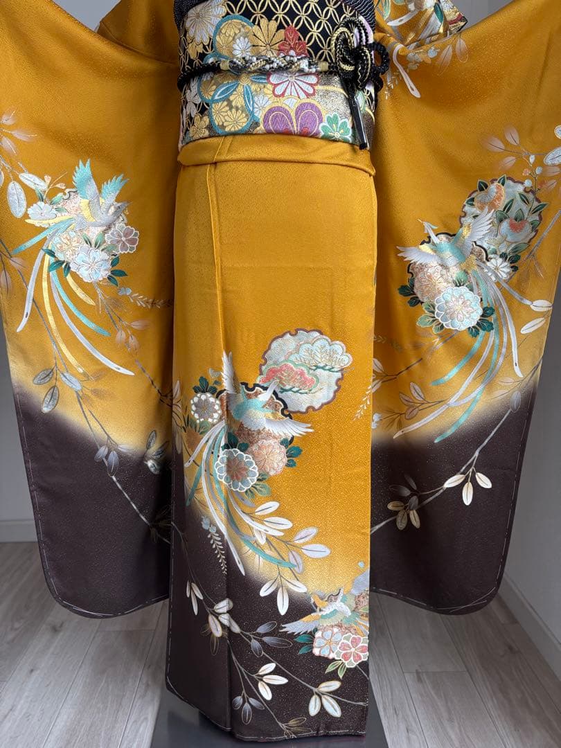 【夏の特別大特価！／8.27迄】⭐️振袖フルセット（７点） 正絹　成人式　山吹色