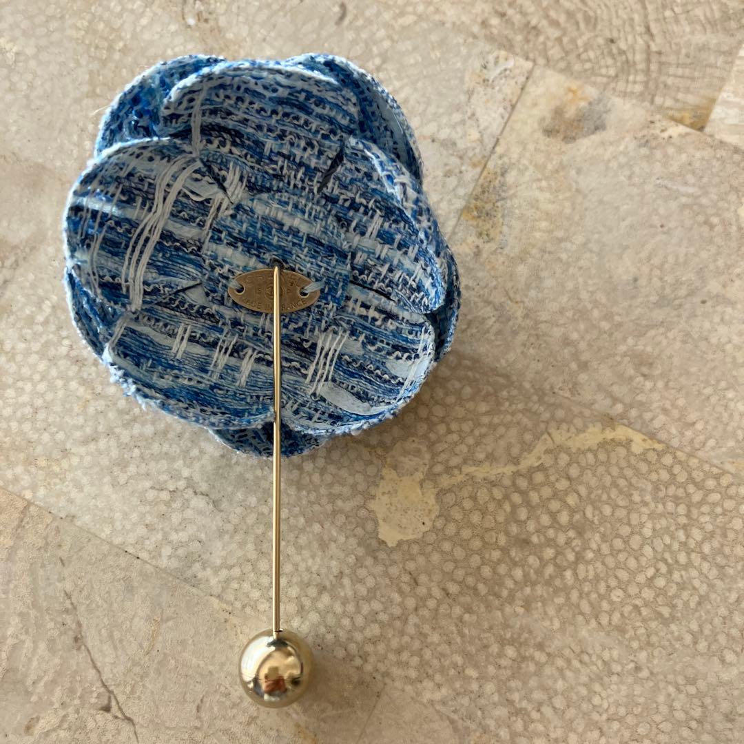 シャネル　ツイード　カメリア　ピンタイプ