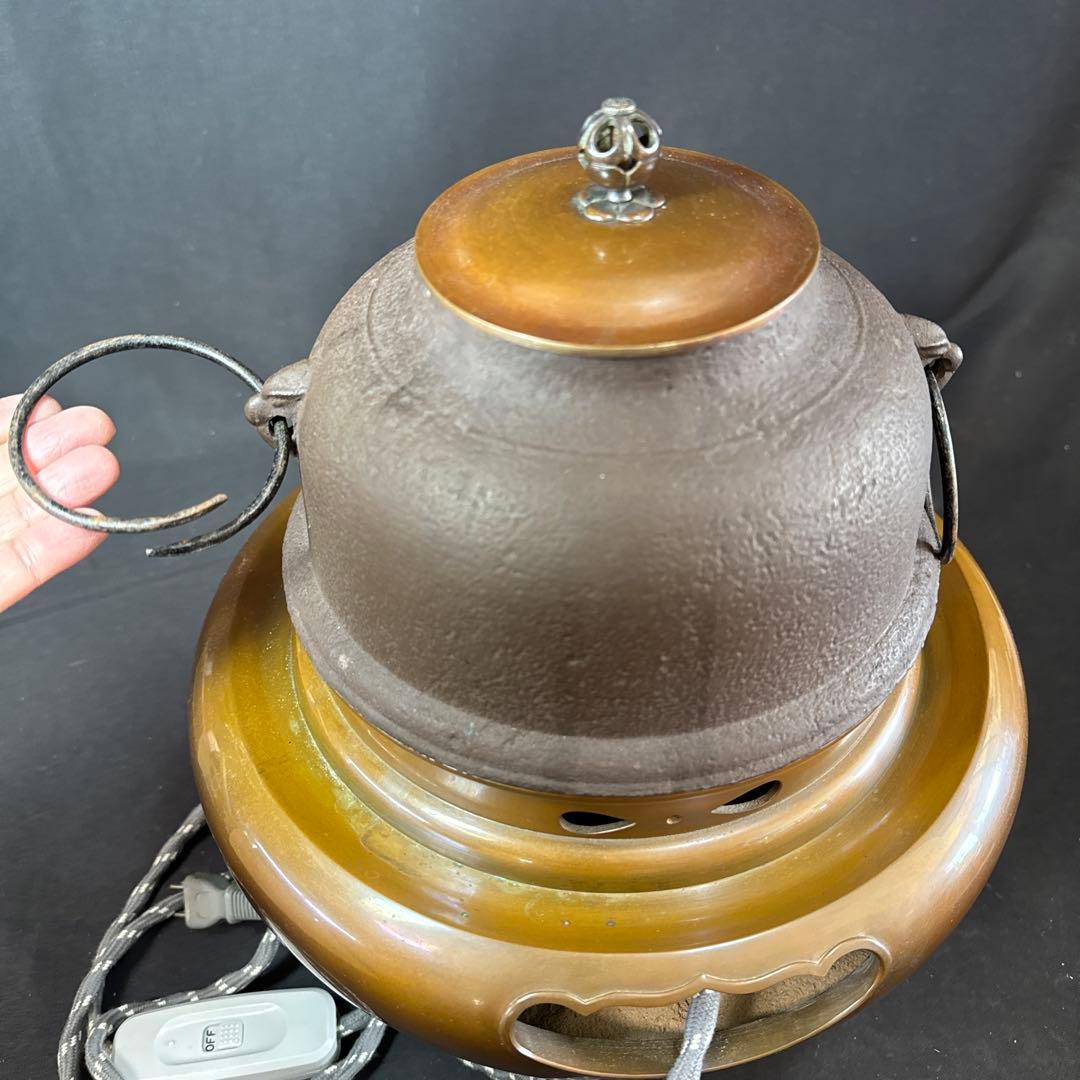 H27 送料無料　唐銅　朝鮮釜　茶釜　茶室　茶道具　木箱　電熱器　畠春齋　風炉