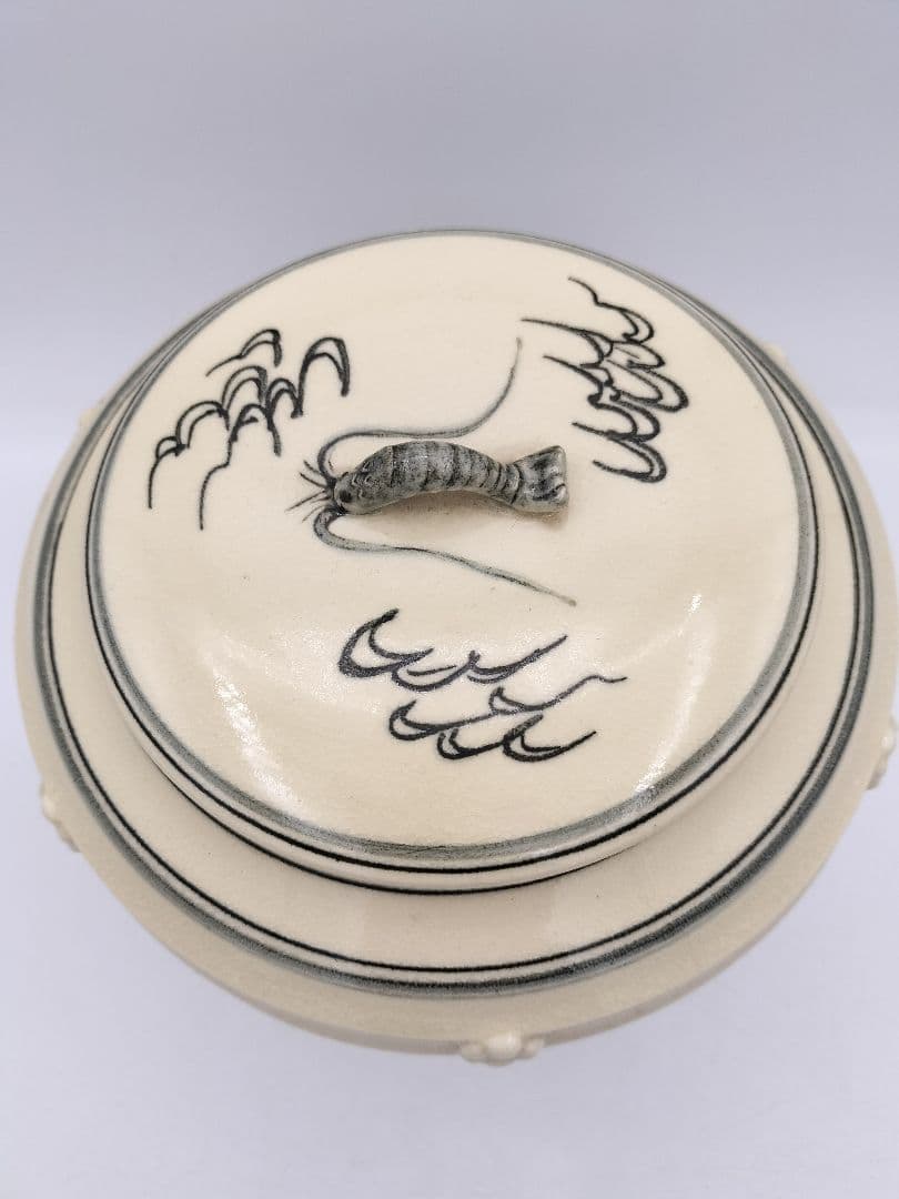 c254 【新品・未使用】水指 安南写 海老摘 龍ノ絵 西村徳泉 木箱 茶道具