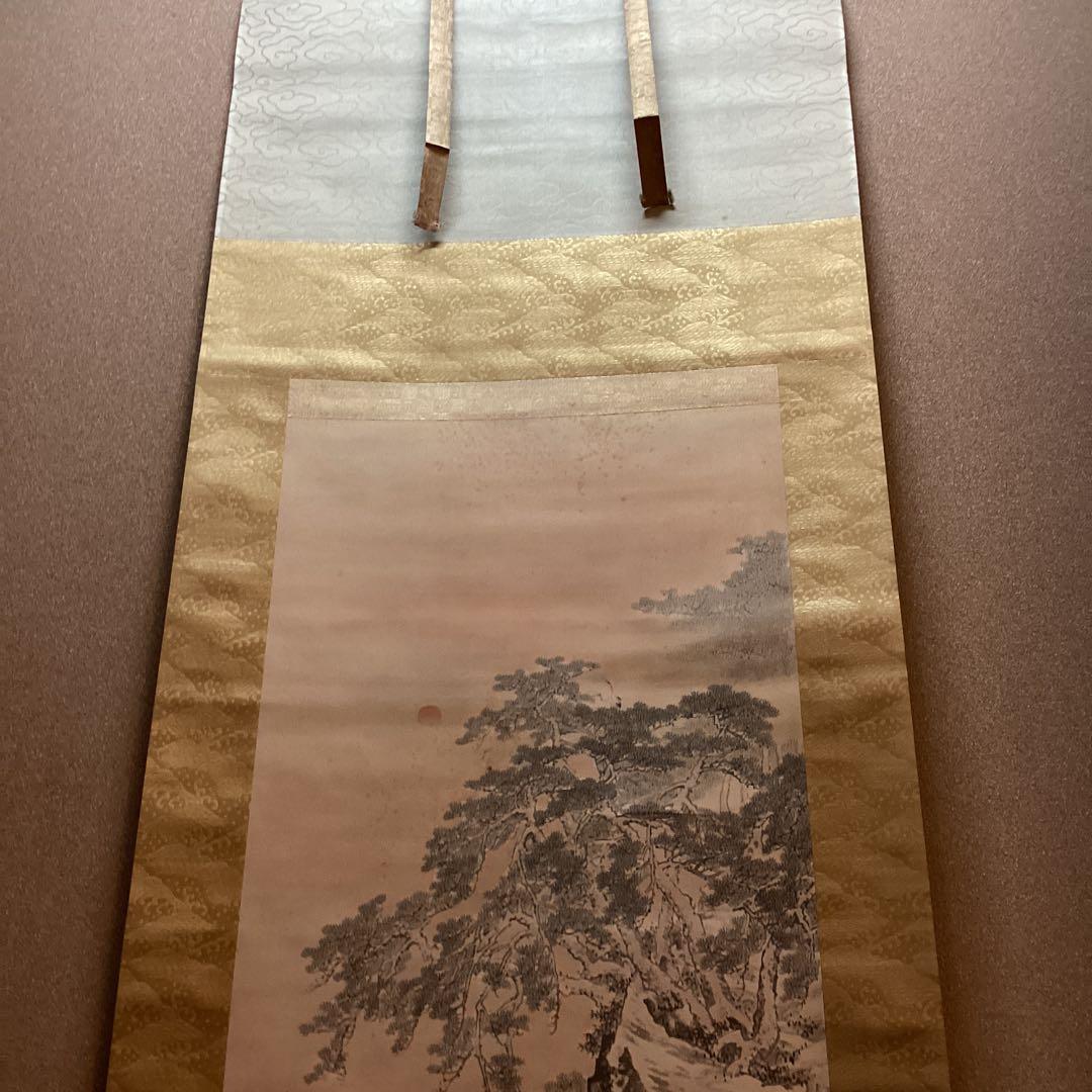 絹本彩色画　森　寛斎筆　蓬莱山之図　肉筆画　川端玉章鑑定書　極め箱有　NO64