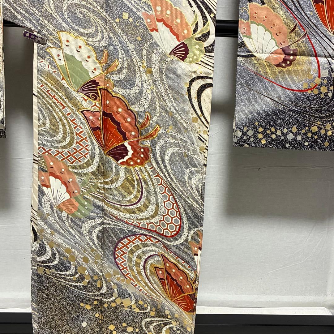 D34 振袖 やまと誂製 蝶々 流水 金駒刺繍 正絹 着物 袷 極美品