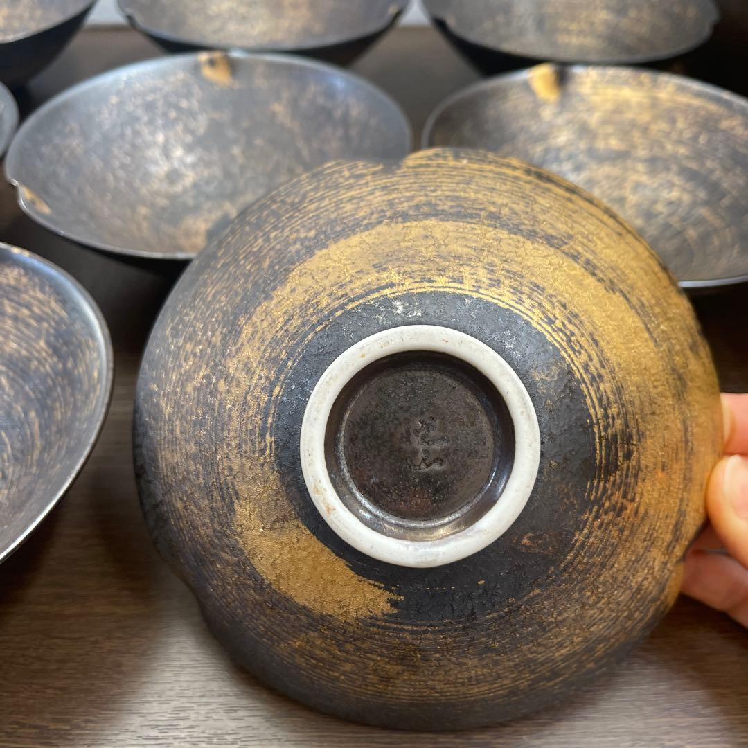金彩黒茶碗　8個セット