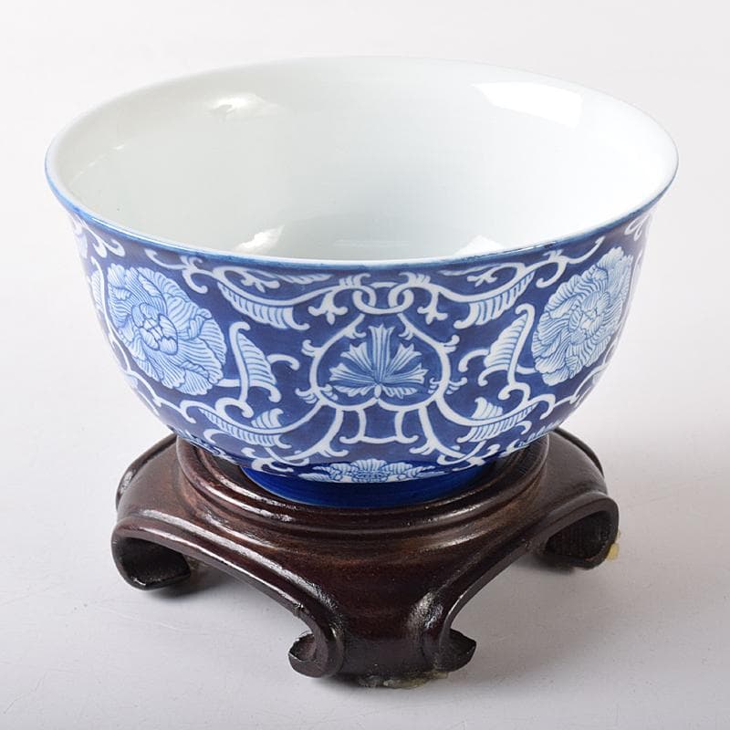 中国　大清乾隆年製款　青花 花唐草文碗　唐木台付　V　R8362